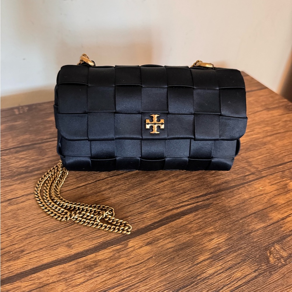 Women's Black Kira Woven Satin Mini Flap Bag